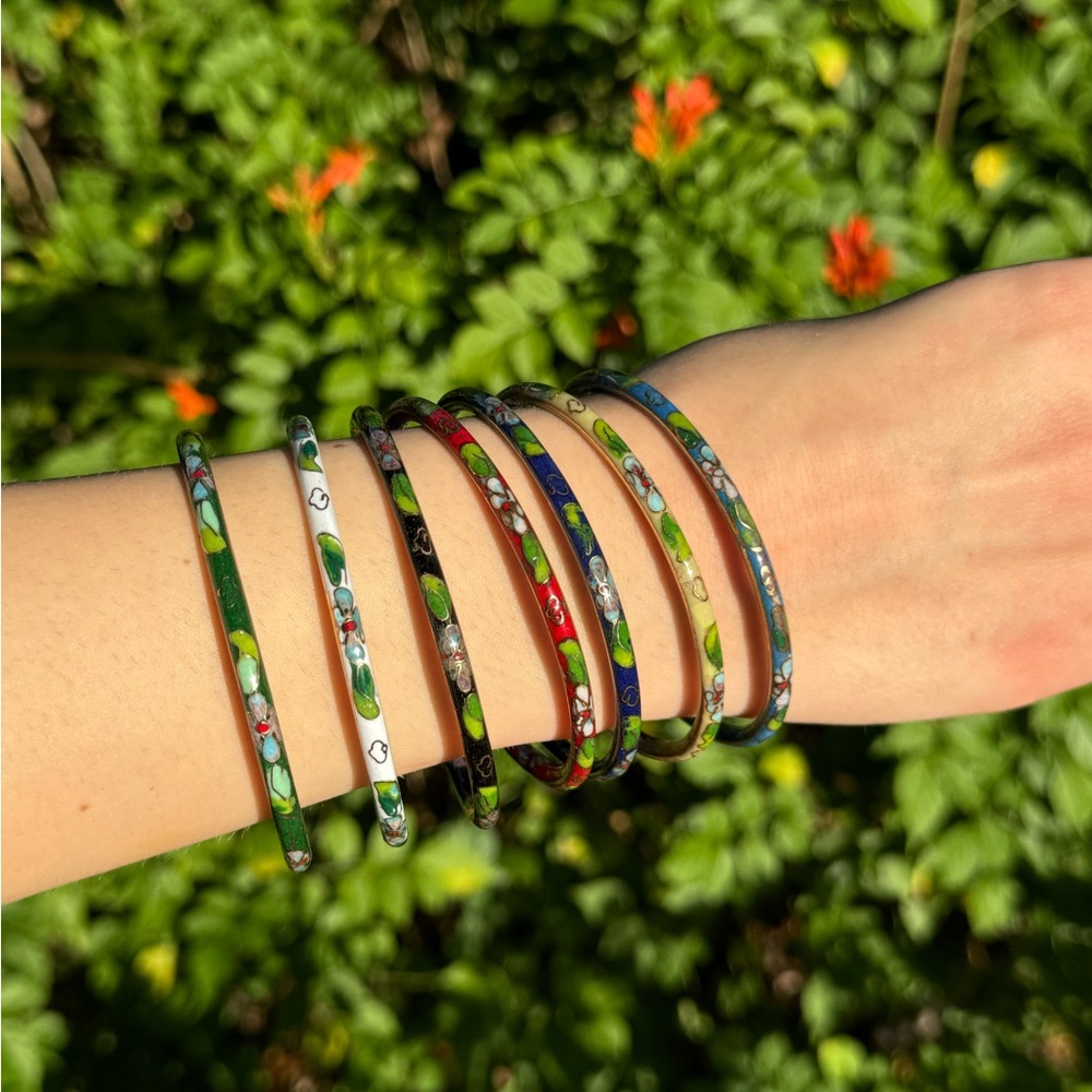 7 Vintage Cloisonné bangle bohemian bracelet.Each unique in color.